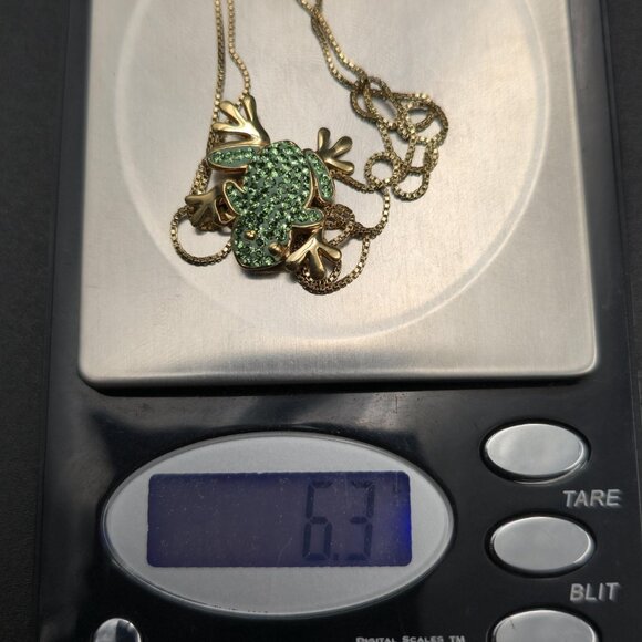 18 Inch Gold Over Sterling Silver Green Crystal Frog Necklace A6166 - Picture 8 of 8